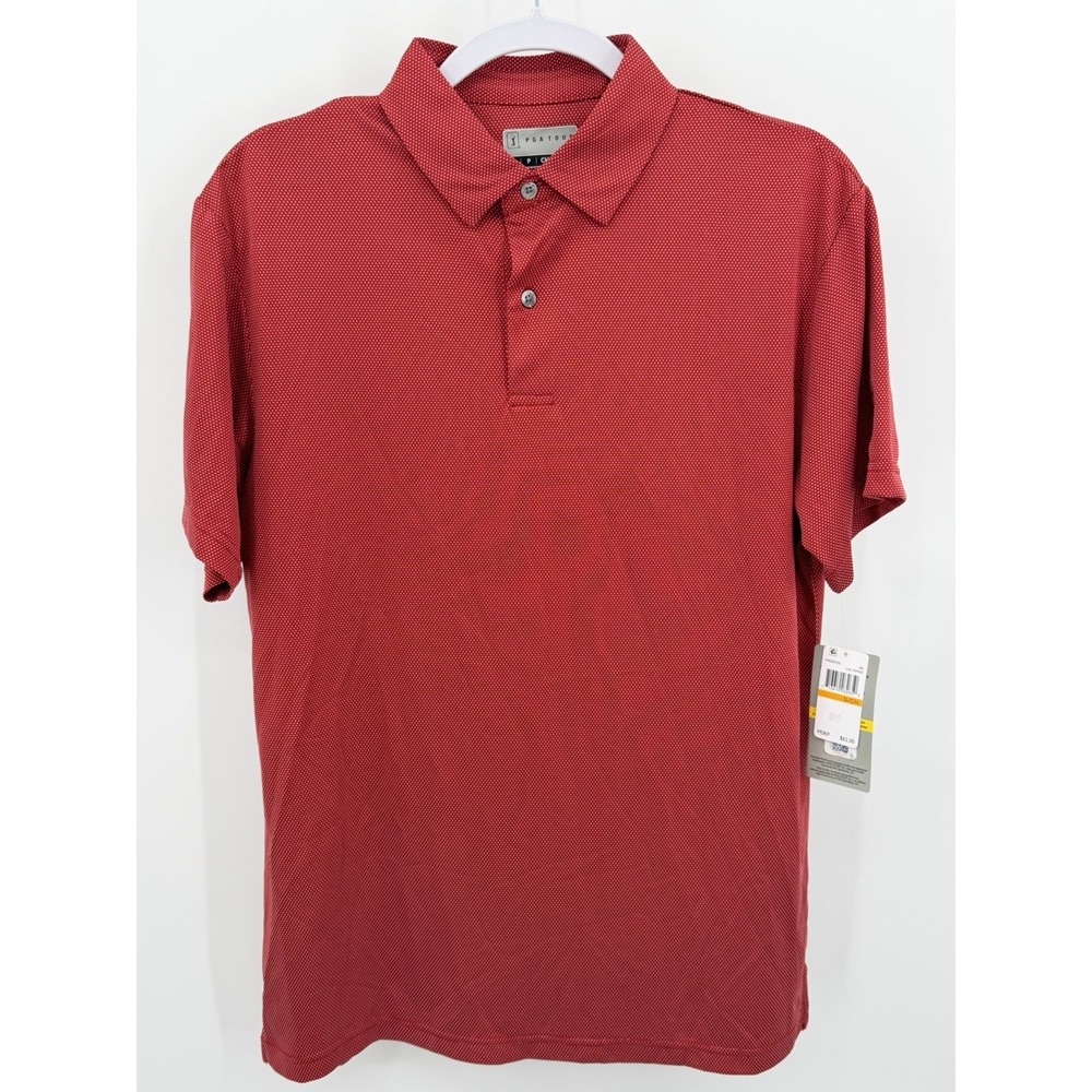 PGA Tour Shirt Mens Small Red White Dots Short Sleeve Wicking Polo Logo Golf NWT
